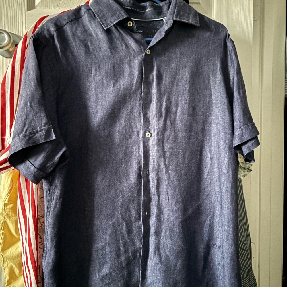 Navy linen button up shirt